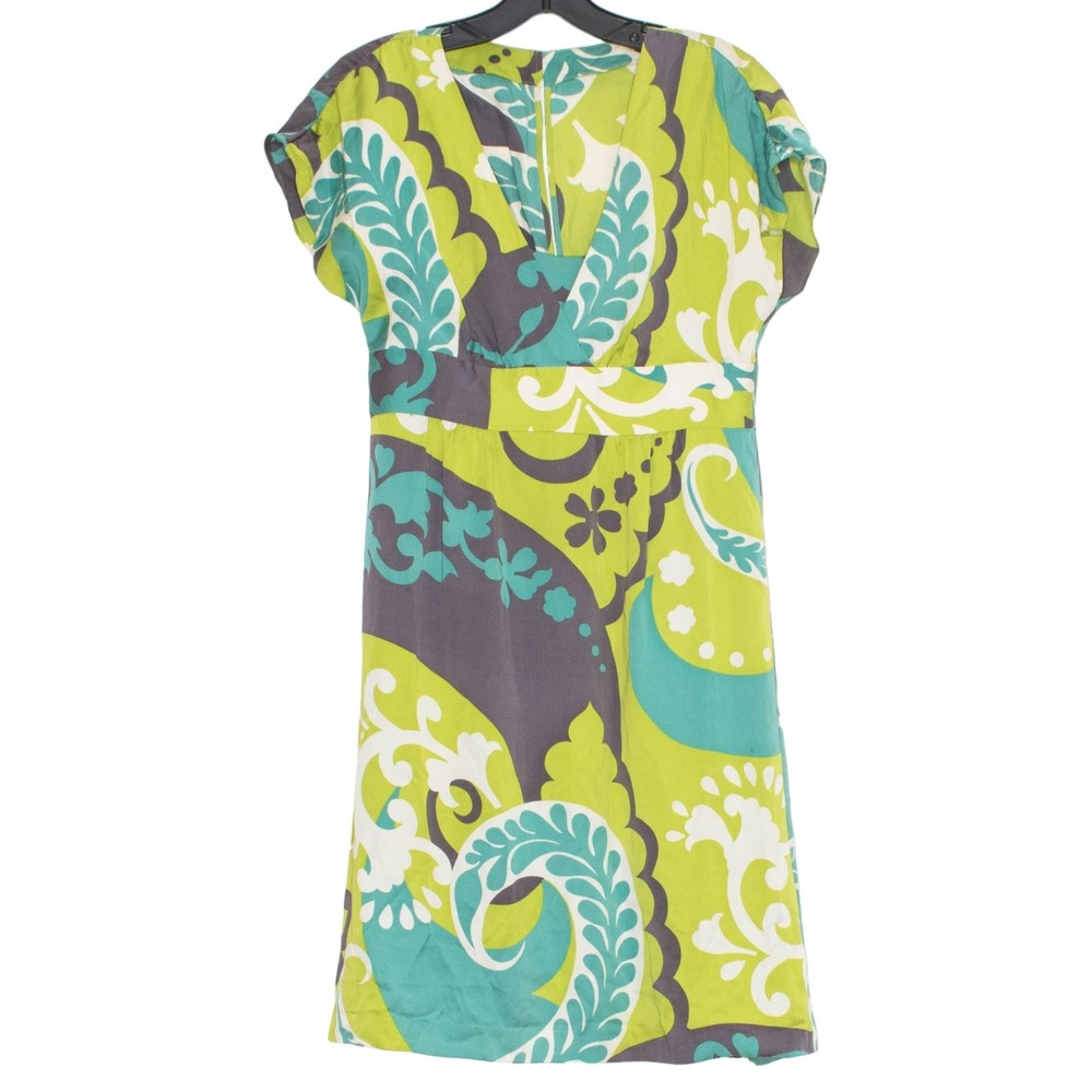 Boden Silk Dress Paisley Abstract Floral Mod Retro Empire Waist Cocktail Lined 4
